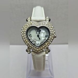 Womens Vintage Da Vanci Heart Watch White MOP Rhinestones Crystals New Battery